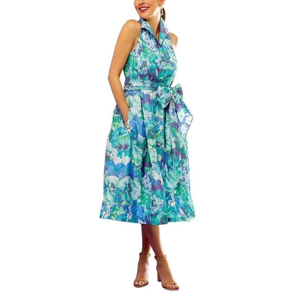 Sara Campbell Blue Floral Ashley Midi Shirt Dress 6